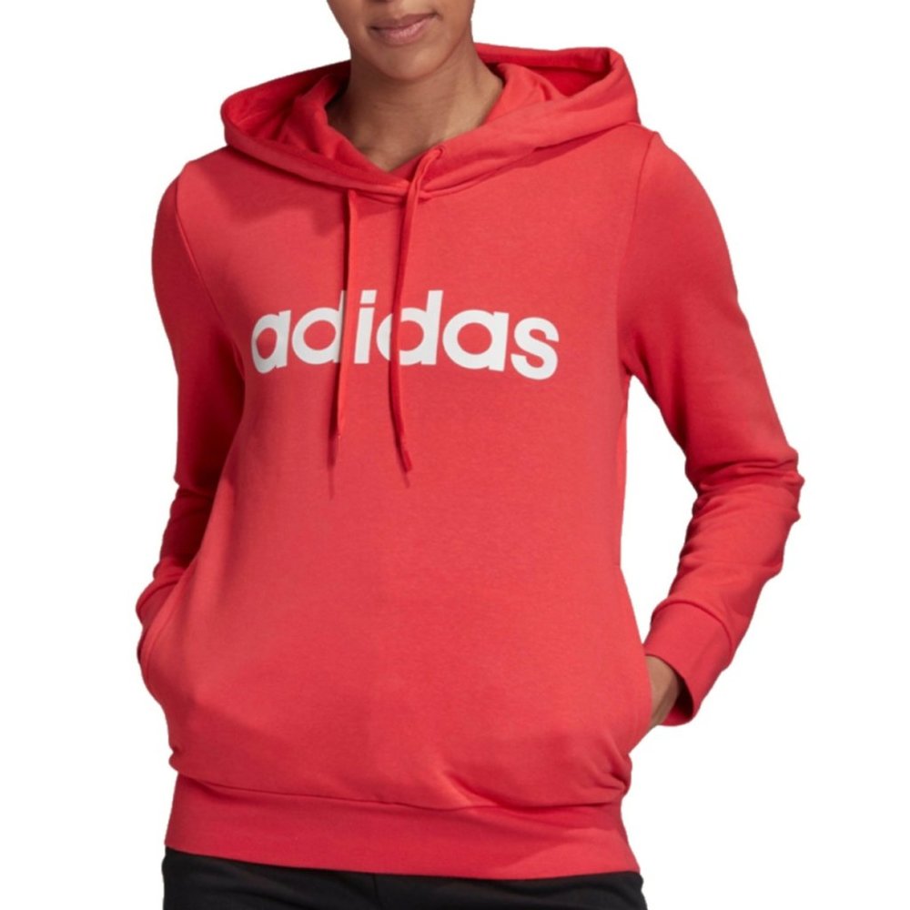 Adidas Essential Linear Pullover Hoodie, coral pink